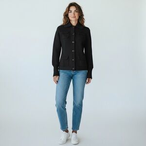 Diane Von Furstenberg Black Button-Up Wool Sweater Jacket